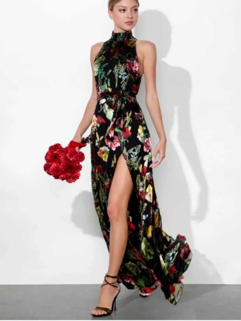 Alice + Olivia Silk Blend DITA MAXI DRESS Smocked Neck Sleeveless Belt Sz 6 EUC